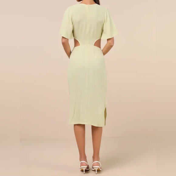 Lulus Women's Summer Journey Light Green Tie-Front Cutout Midi Dress, NWOT, MED - Picture 4 of 13